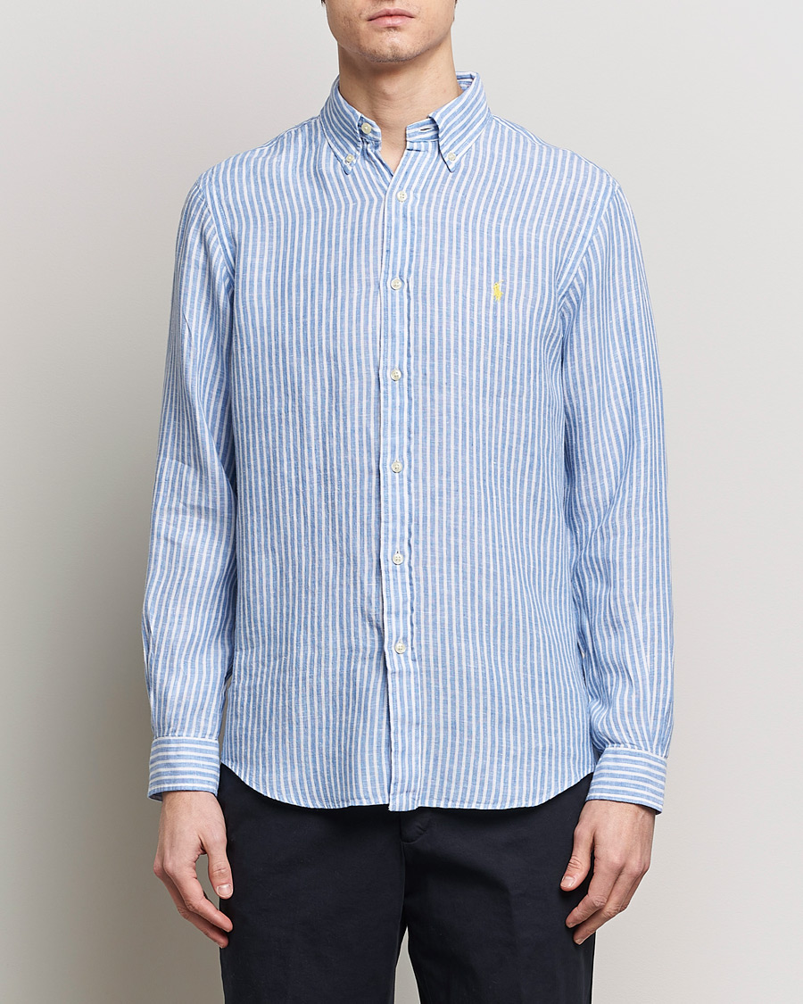 Herren | Only Polo | Polo Ralph Lauren | Custom Fit Striped Linen Shirt Blue/White