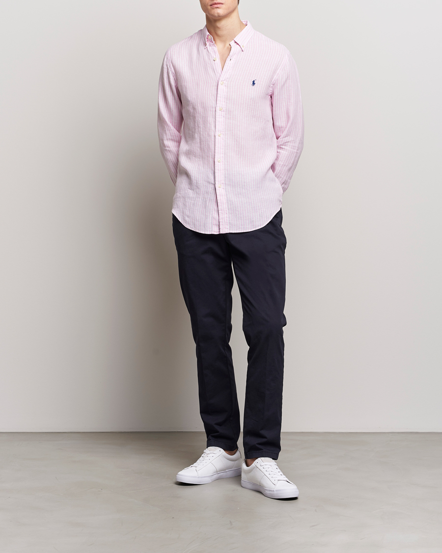 Herren | Hemden | Polo Ralph Lauren | Slim Fit Striped Button Down Linen Shirt Pink/White