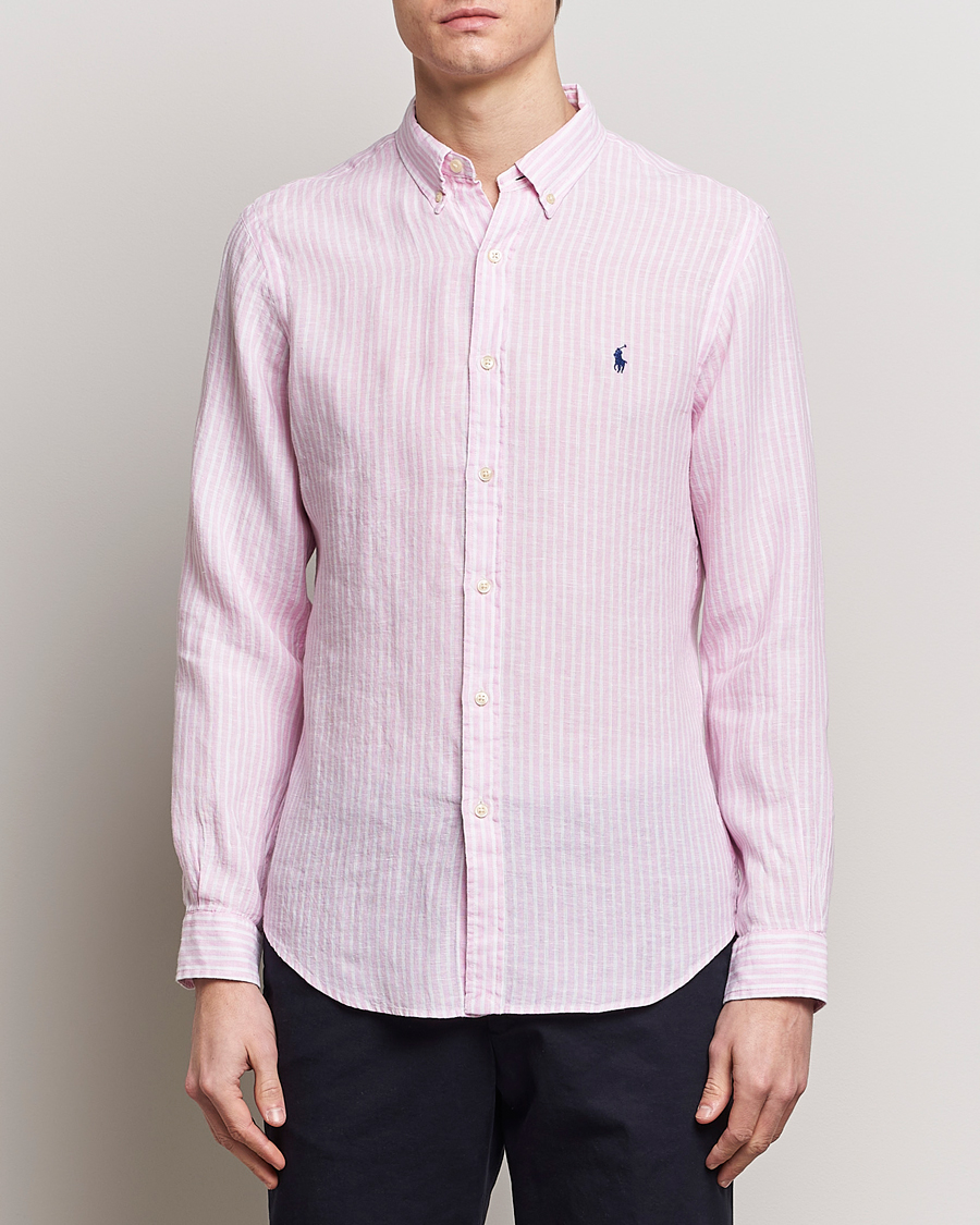 Herren | Hemden | Polo Ralph Lauren | Slim Fit Striped Button Down Linen Shirt Pink/White