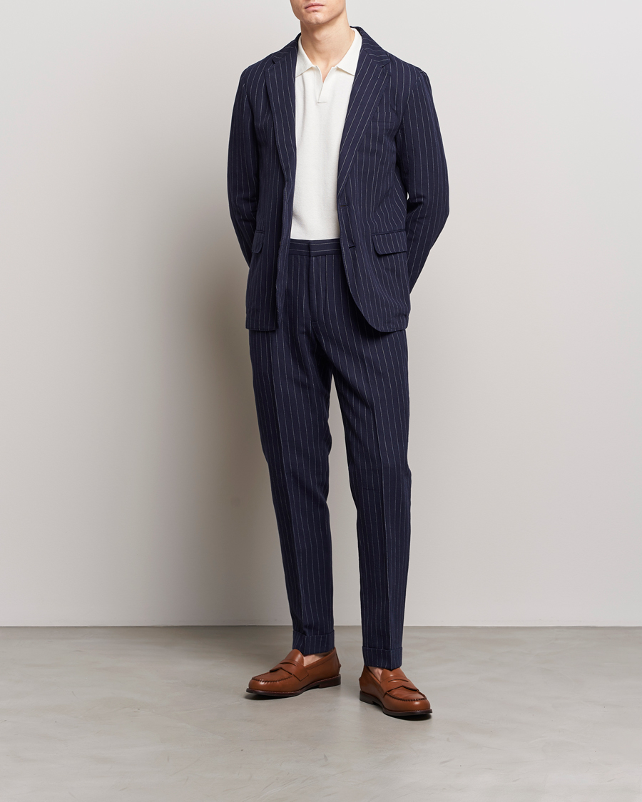 Herren | Hosen | Polo Ralph Lauren | Linen Pinstripe Trousers Navy/Cream