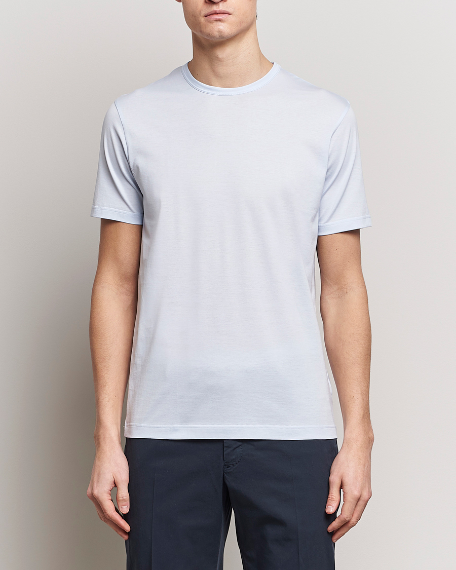 Herren | Kurzarm T-Shirt | Sunspel | Crew Neck Cotton Tee Light Blue