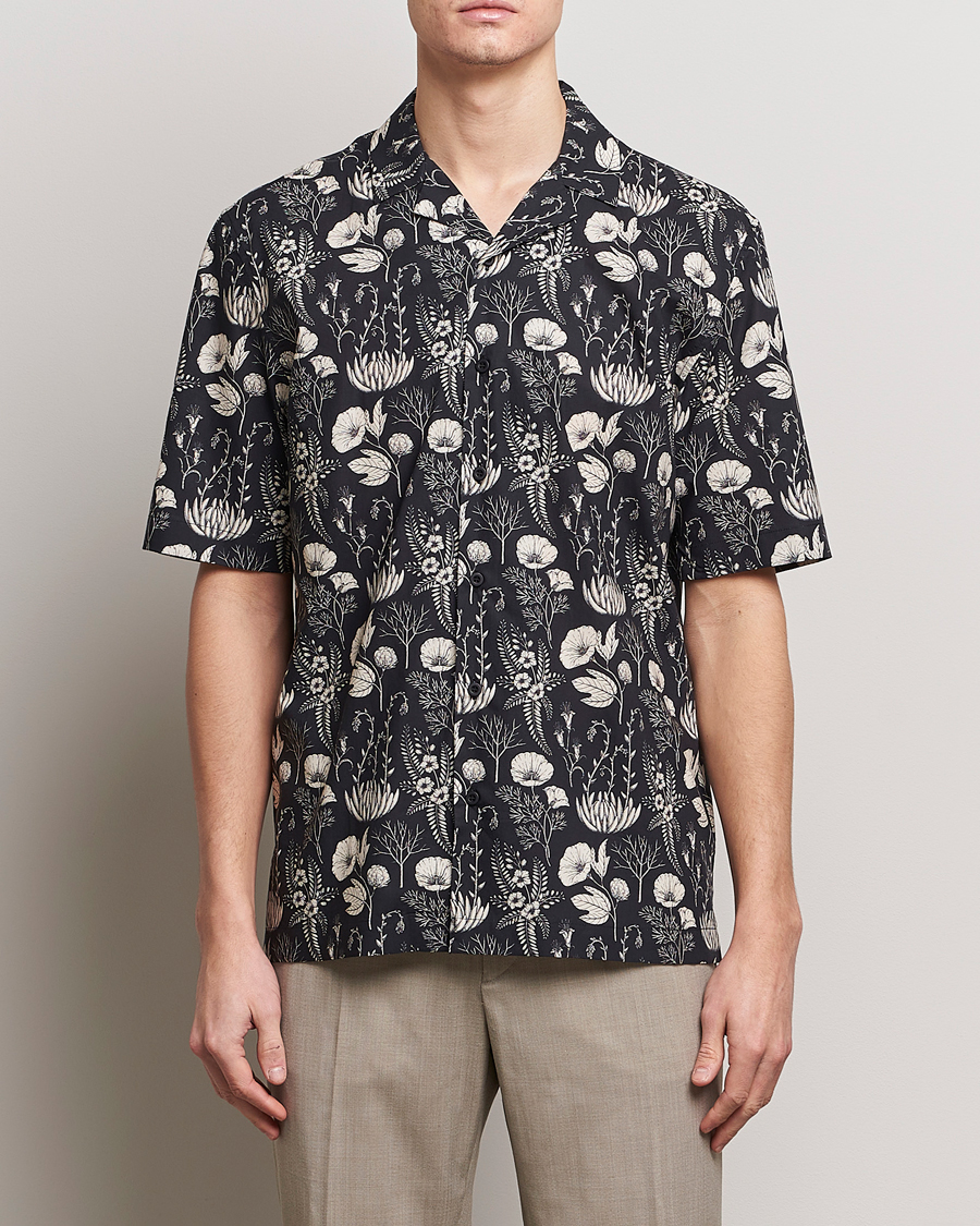Men | Sunspel | Sunspel | Katie Scott Short Sleeve Printed Resort Shirt Black