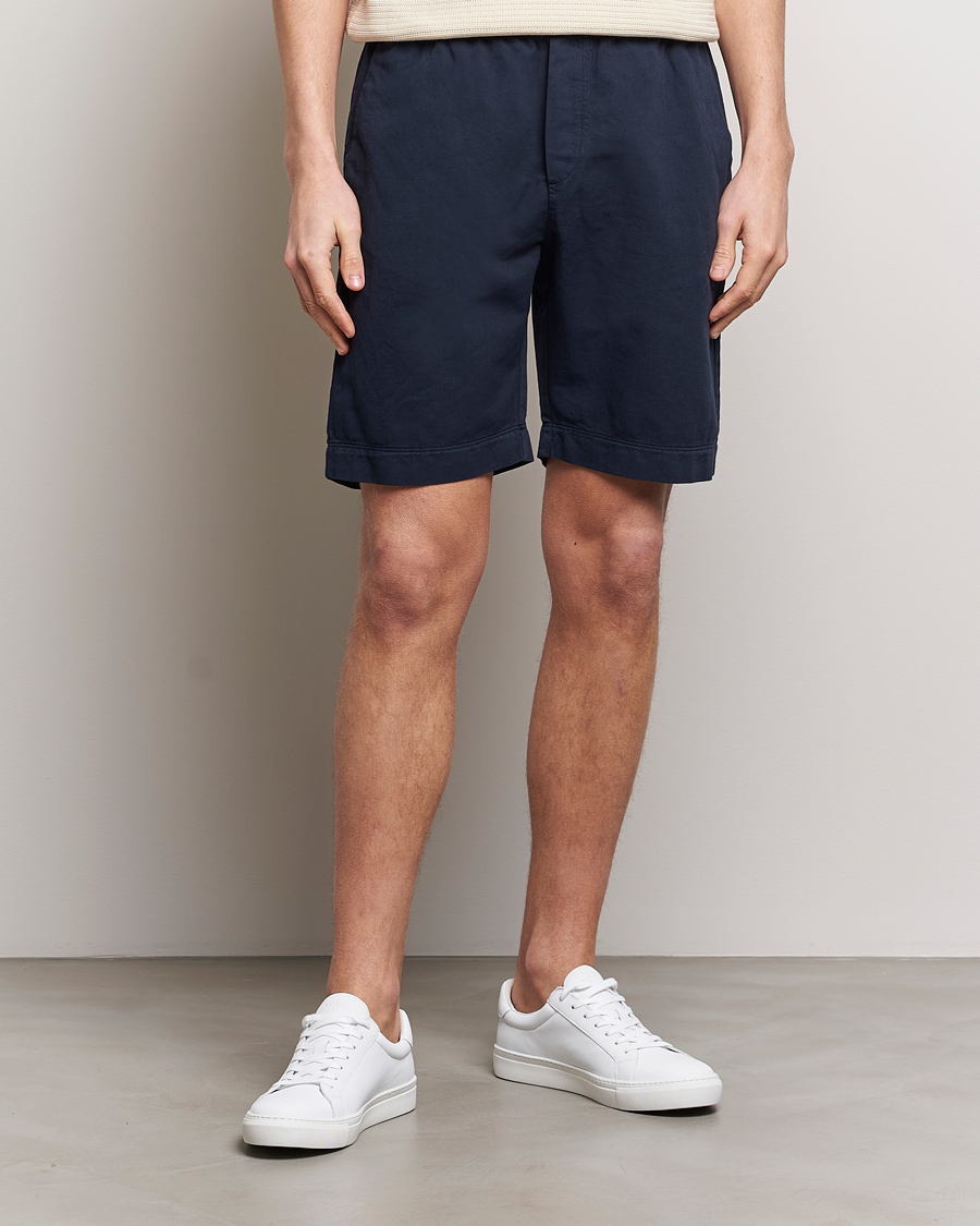 Men | Sunspel | Sunspel | Cotton/Linen Drawstring Shorts Navy