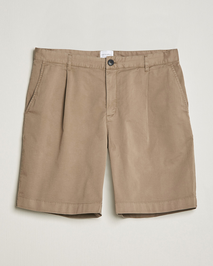 Herren | Shorts | Sunspel | Pleated Stretch Cotton Twill Shorts Dark Stone