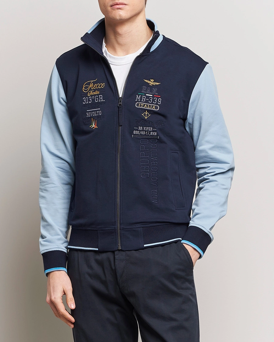 Herren | 30% sale | Aeronautica Militare | Full Zip Sweater Navy/Glacier Blue
