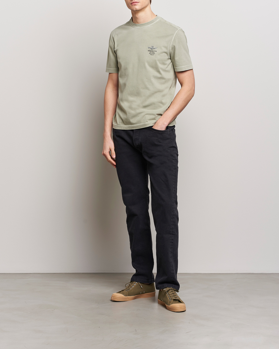 Herren | T-Shirts | Aeronautica Militare | Washed Crew Neck T-Shirt Sage Green