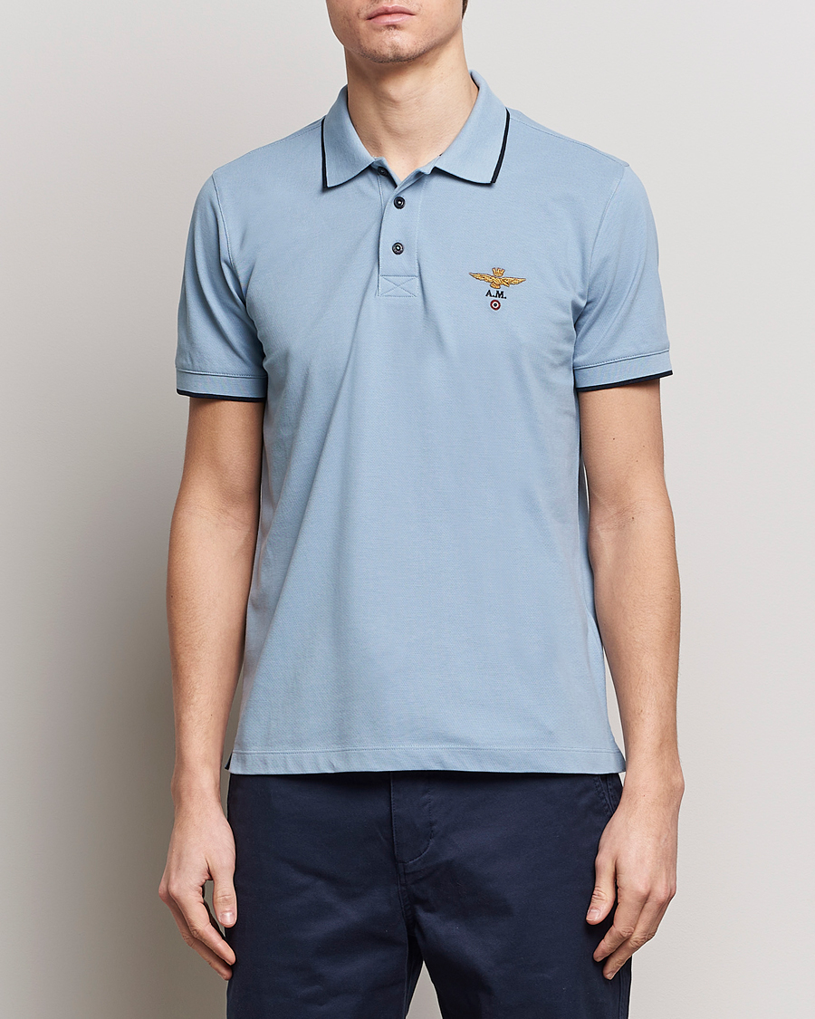 Men | Polo Shirts | Aeronautica Militare | Garment Dyed Cotton Polo Glacier Blue