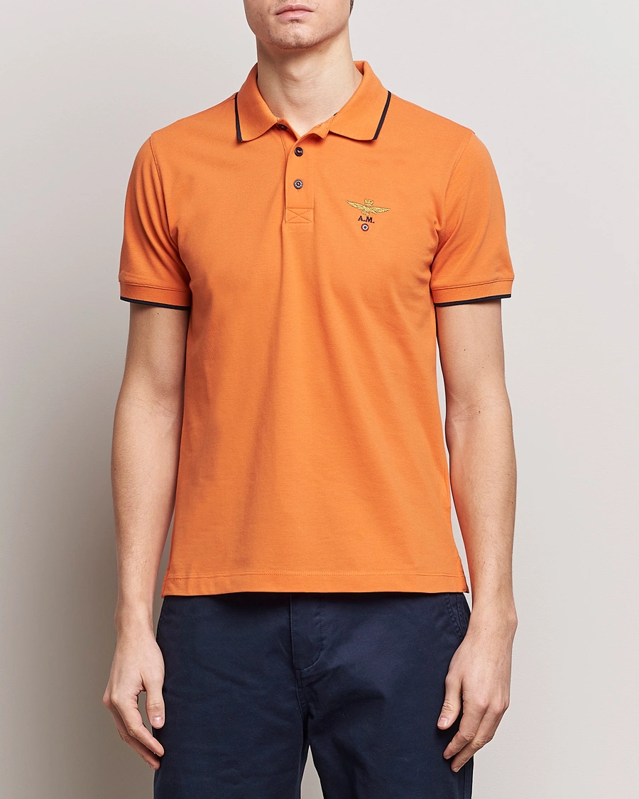 Men | Polo Shirts | Aeronautica Militare | Garment Dyed Cotton Polo Carrot Orange
