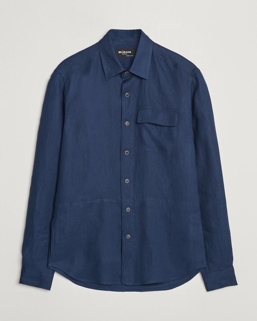 Herren | Hemden | Kiton | Pure Linen Overshirt Dark Blue