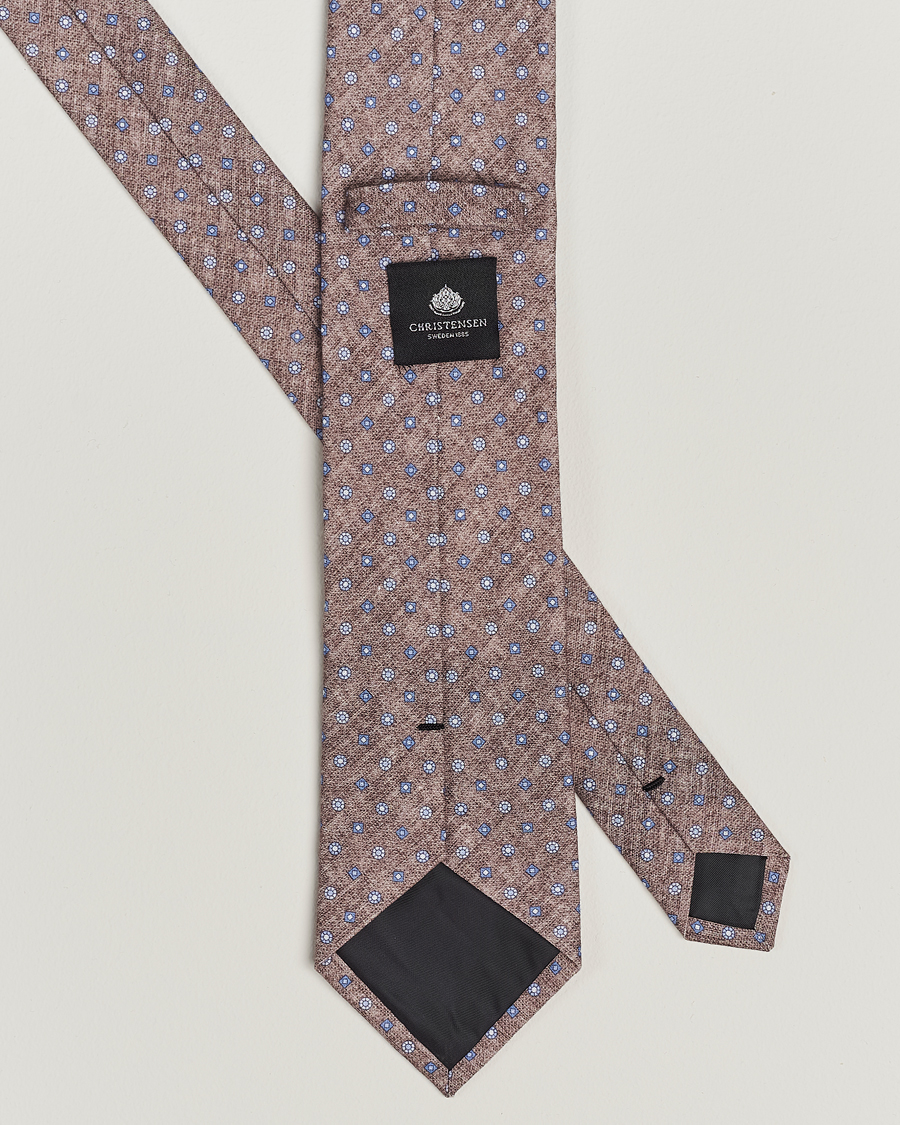 Herren | Amanda Christensen Box Set Printed Linen 8cm Tie With Pocket Square Brown | Amanda Christensen | Box Set Printed Linen 8cm Tie With Pocket Square Brown