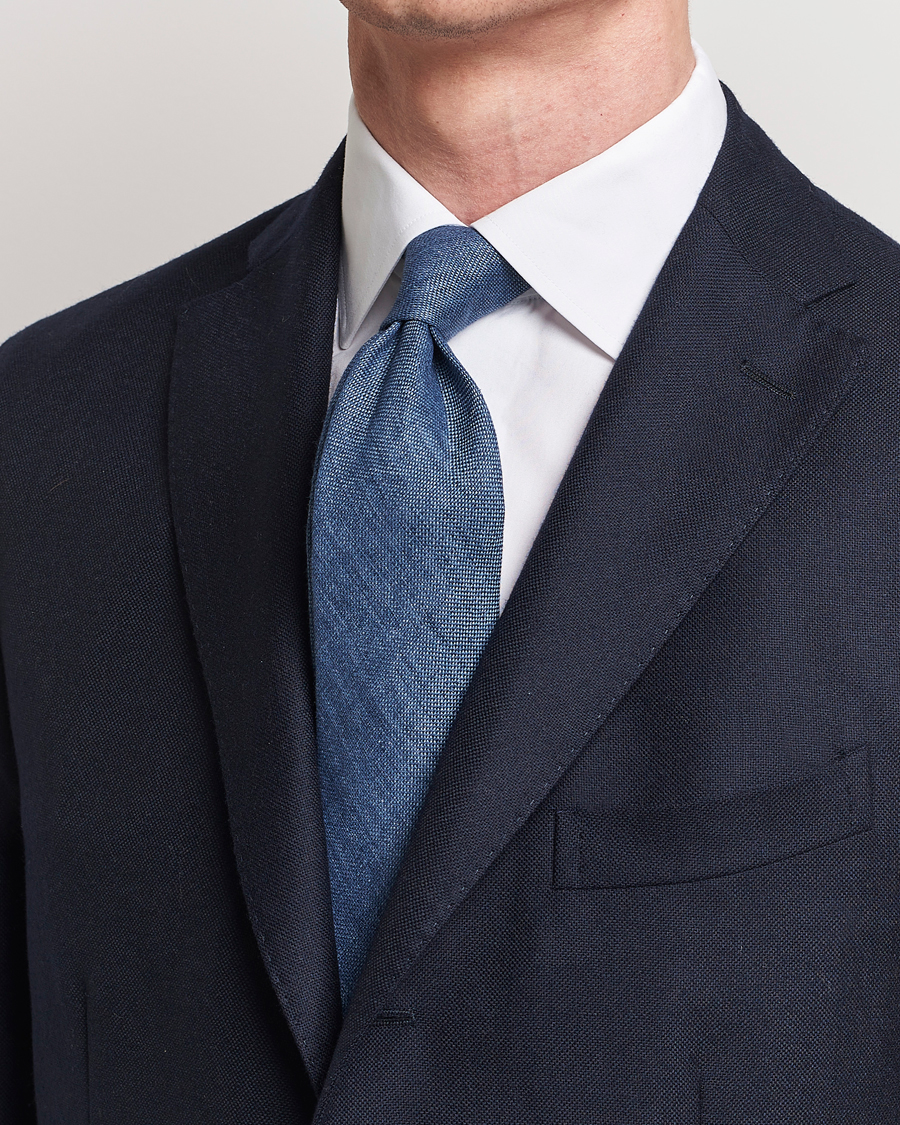 Herren | Krawatten | Amanda Christensen | Amanda ChristensenHopsack Linen 8cm TieBlue