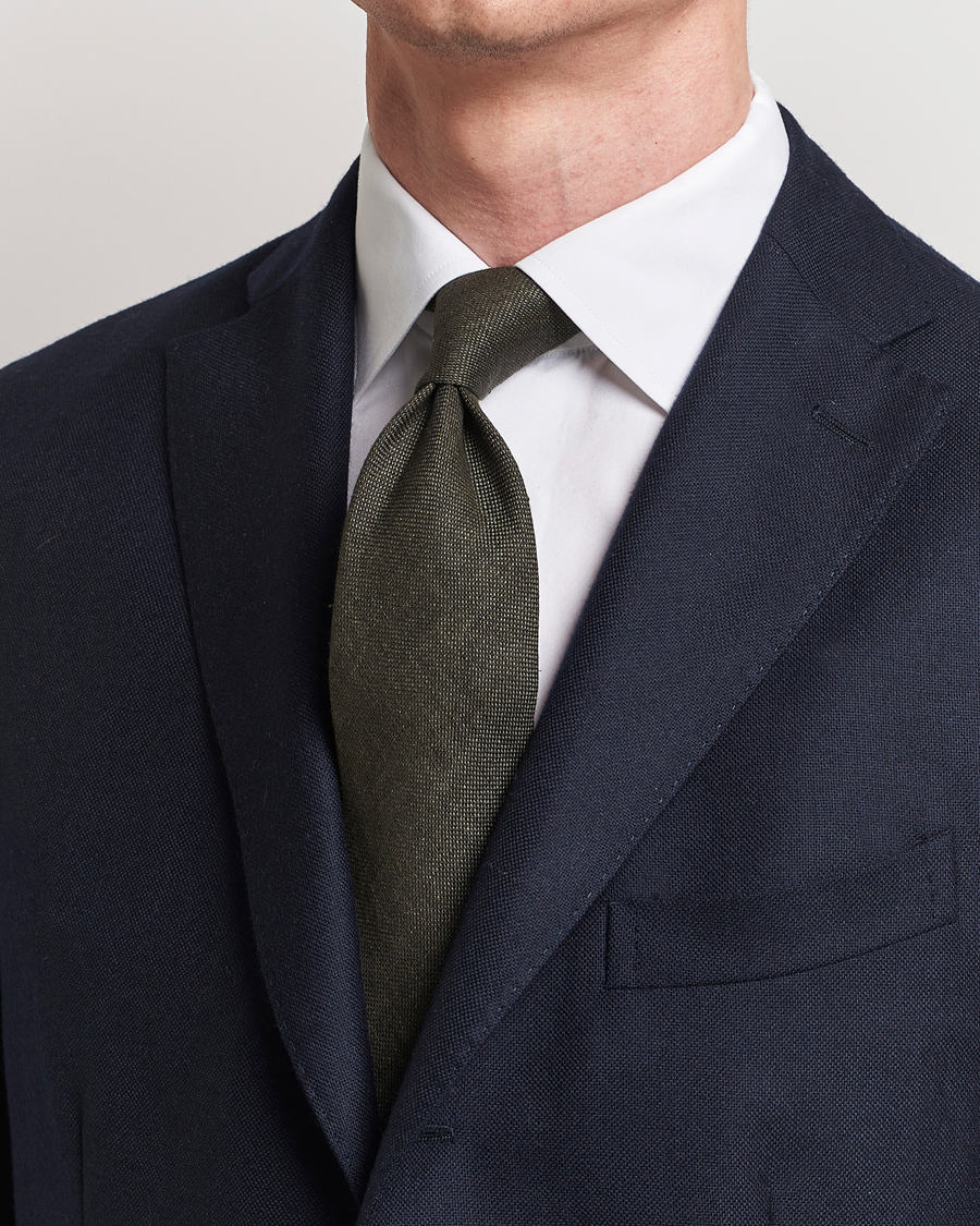 Herren | Krawatten | Amanda Christensen | Amanda ChristensenHopsack Linen 8cm TieDark Olive
