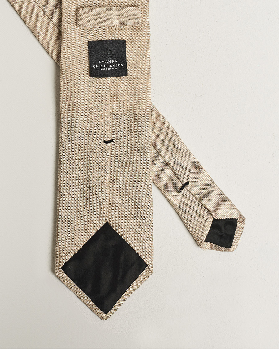 Herren | Amanda Christensen Hopsack Linen 8cm Tie Sand | Amanda Christensen | Amanda ChristensenHopsack Linen 8cm TieSand