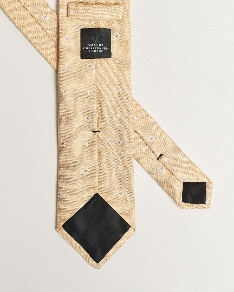 Herren | Amanda Christensen Cotton/Silk/Linen Printed Flower 8cm Tie Yellow | Amanda Christensen | Cotton/Silk/Linen Printed Flower 8cm Tie Yellow