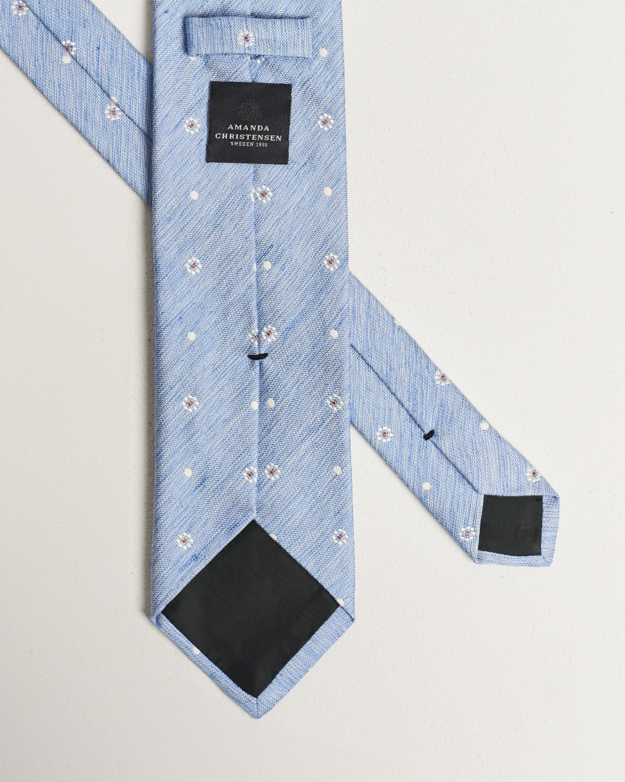 Herren | Amanda Christensen Cotton/Silk/Linen Printed Flower 8cm Tie Blue | Amanda Christensen | Cotton/Silk/Linen Printed Flower 8cm Tie Blue