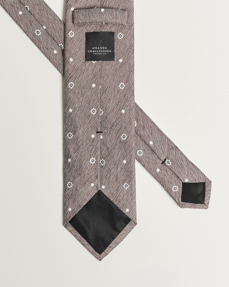 Herren | Amanda Christensen Cotton/Silk/Linen Printed Flower 8cm Tie Brown | Amanda Christensen | Cotton/Silk/Linen Printed Flower 8cm Tie Brown
