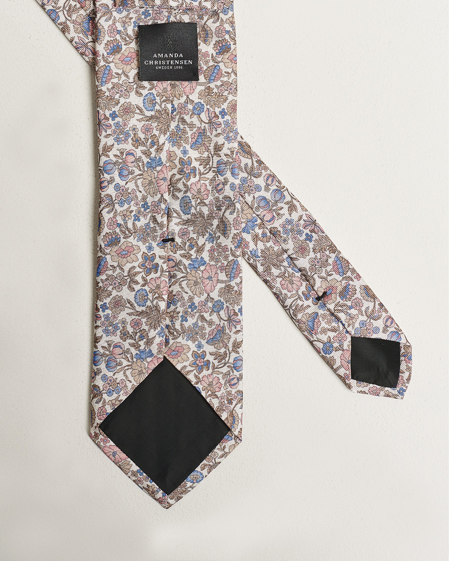 Herren | Amanda Christensen Silk Oxford Printed Flower 8cm Tie Beige | Amanda Christensen | Silk Oxford Printed Flower 8cm Tie Beige
