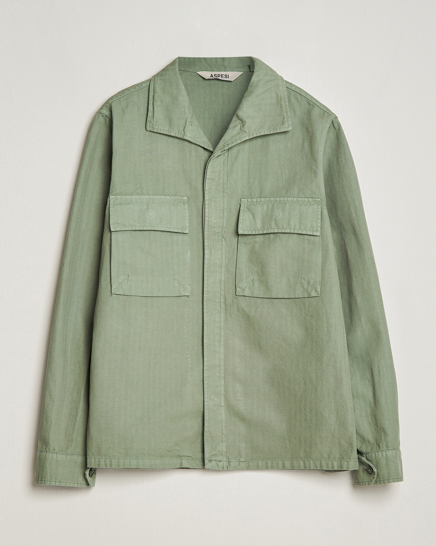 Herren | Jacken | Aspesi | Cotton Herringbone Shirt Jacket Sage