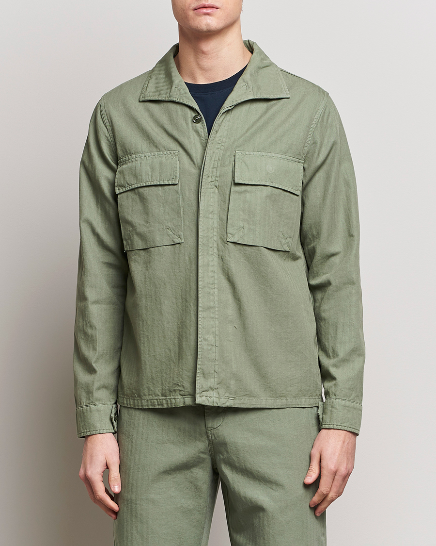 Men | Italian Department | Aspesi | Cotton Herringbone Shirt Jacket Sage