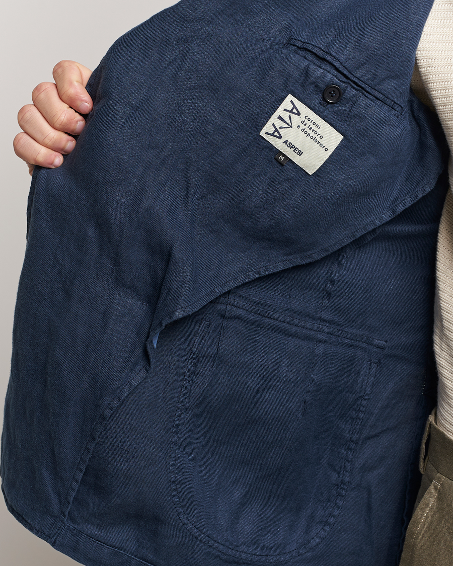 Herren | Sakkos | Aspesi | Sugimoto Double Breasted Hemp Blazer Navy