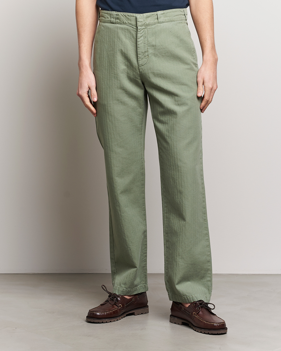 Men | Trousers | Aspesi | Cotton Herringbone Pants Sage