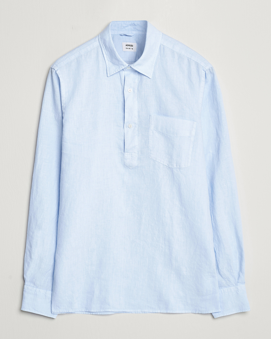 Herren | Hemden | Aspesi | Linen Popover Shirt Light Blue