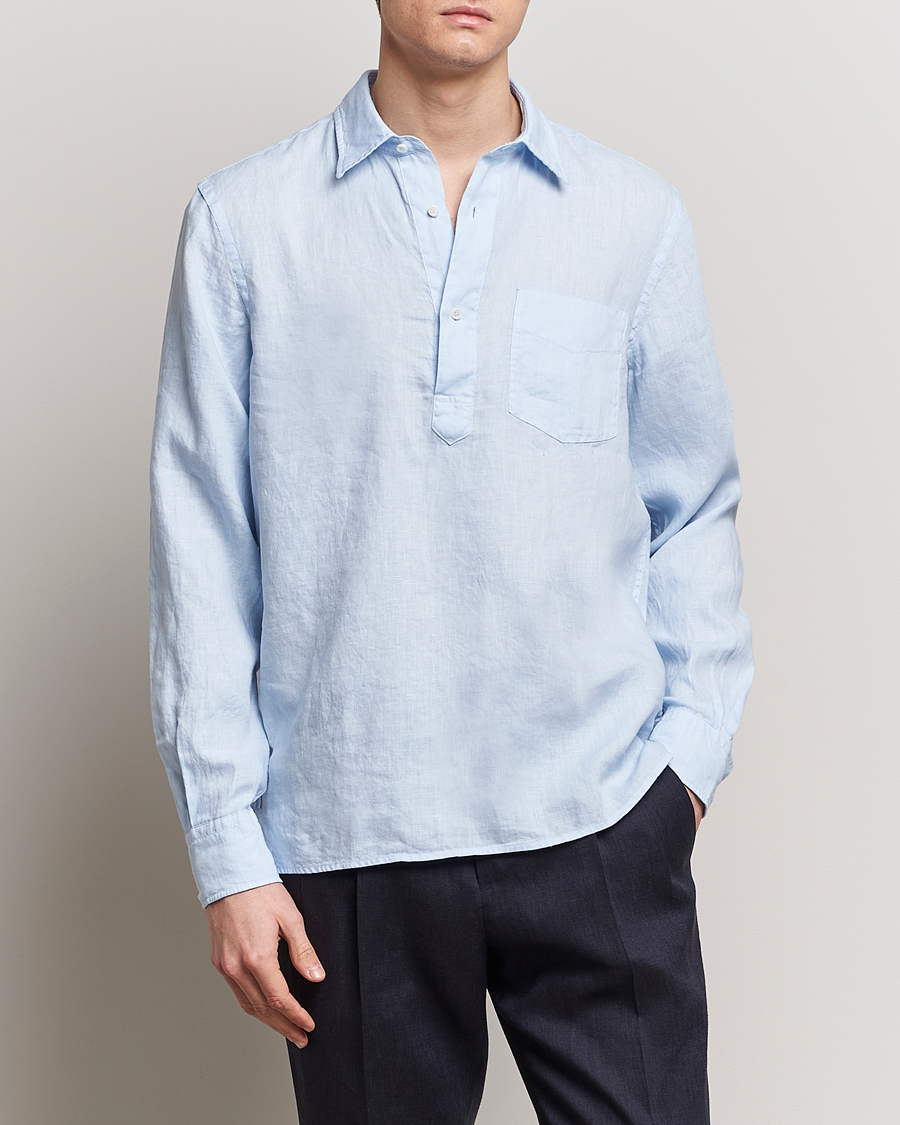 Herren | Italian Department | Aspesi | Linen Popover Shirt Light Blue