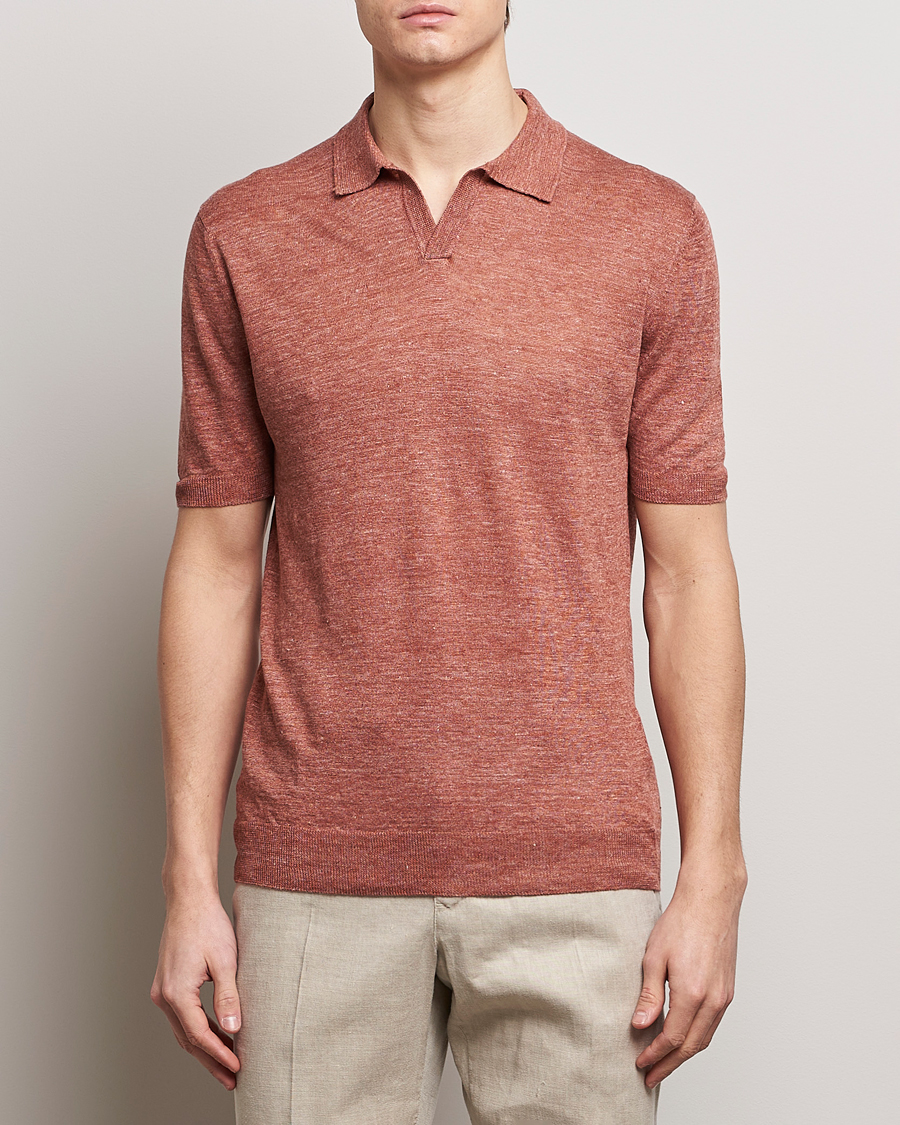 Herren | Kurzarm-Poloshirts | Gran Sasso | Knitted Linen Polo Rust Melange