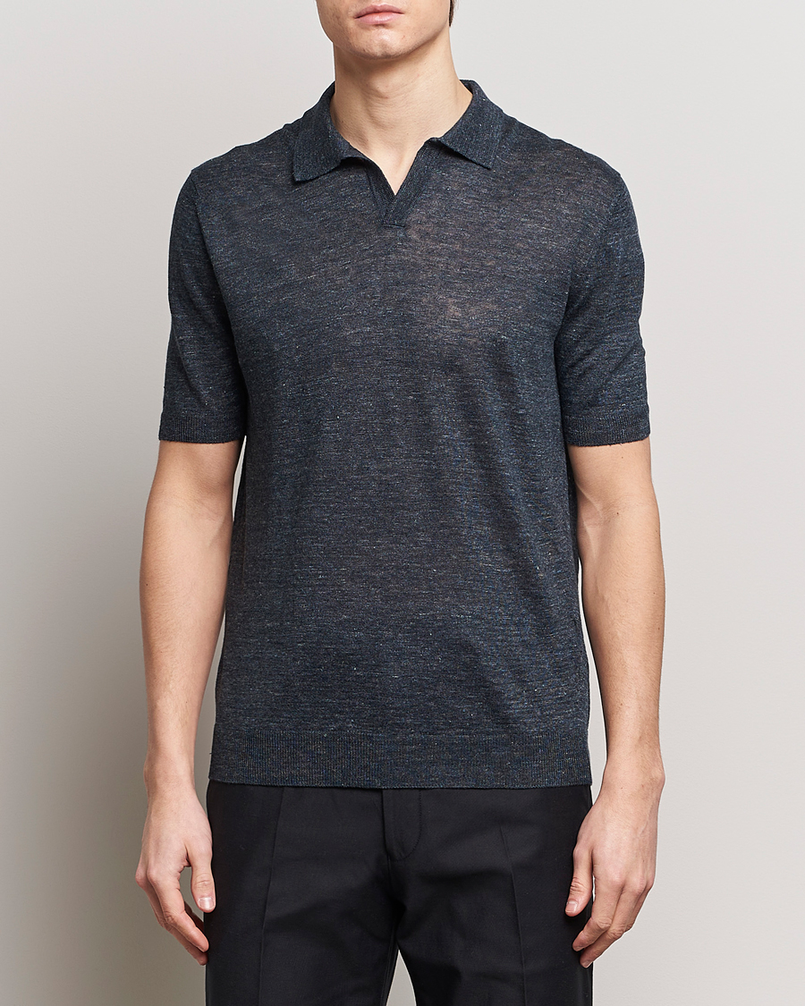 Herren | Kurzarm-Poloshirts | Gran Sasso | Knitted Linen Polo Navy