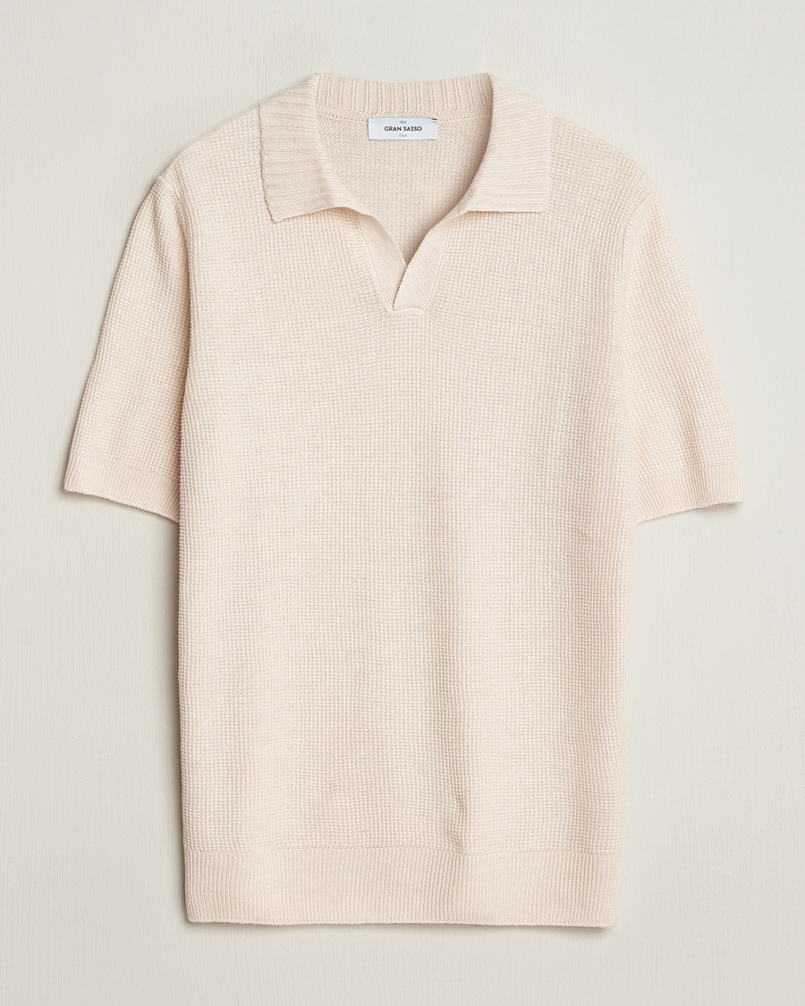 Herren | Poloshirts | Gran Sasso | Linen/Cotton Open Collar Polo Cream
