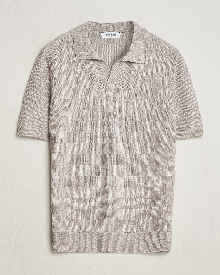 Herren | Poloshirts | Gran Sasso | Linen/Cotton Open Collar Polo Beige Melange