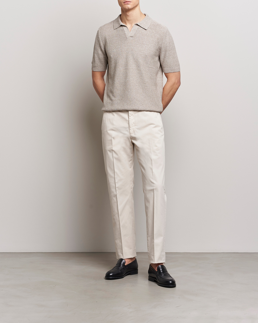 Herren | Poloshirts | Gran Sasso | Linen/Cotton Open Collar Polo Beige Melange