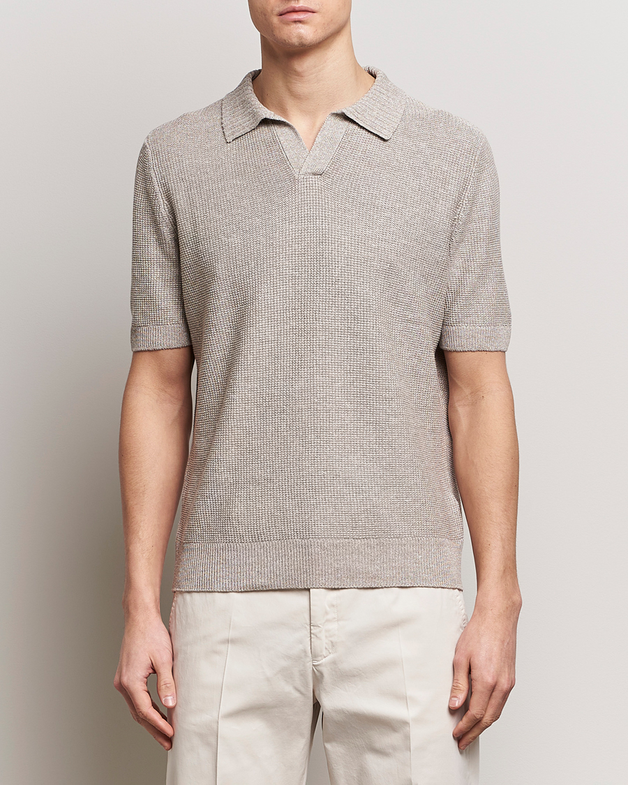 Herren | Poloshirt | Gran Sasso | Linen/Cotton Open Collar Polo Beige Melange