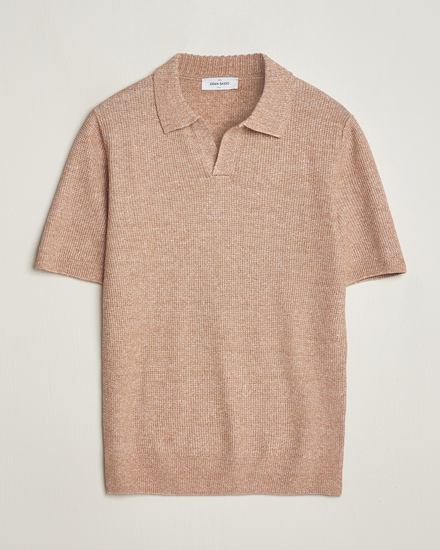 Herren | Poloshirts | Gran Sasso | Linen/Cotton Open Collar Polo Rust Melange