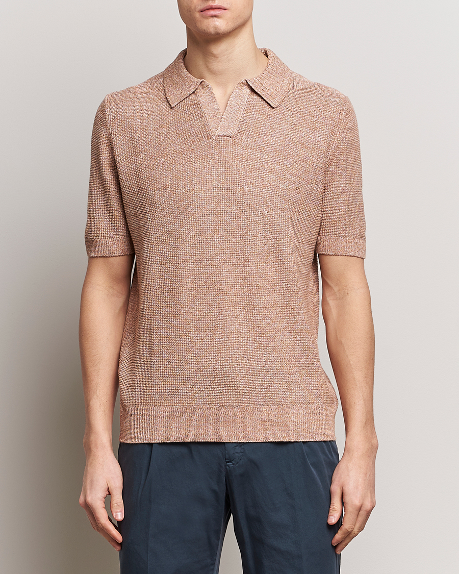 Herren | Kurzarm-Poloshirts | Gran Sasso | Linen/Cotton Open Collar Polo Rust Melange