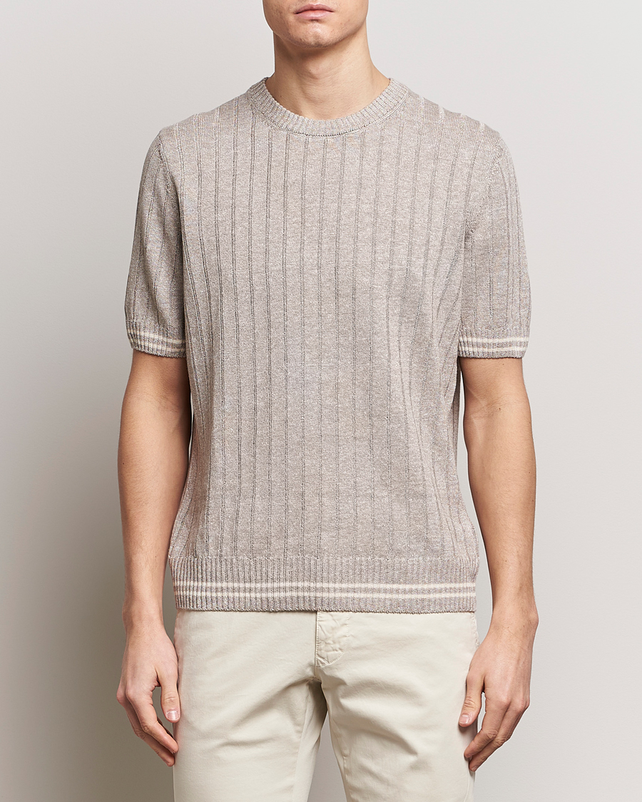 Herren |  | Gran Sasso | Linen/Cotton Structured T-Shirt Beige Melange