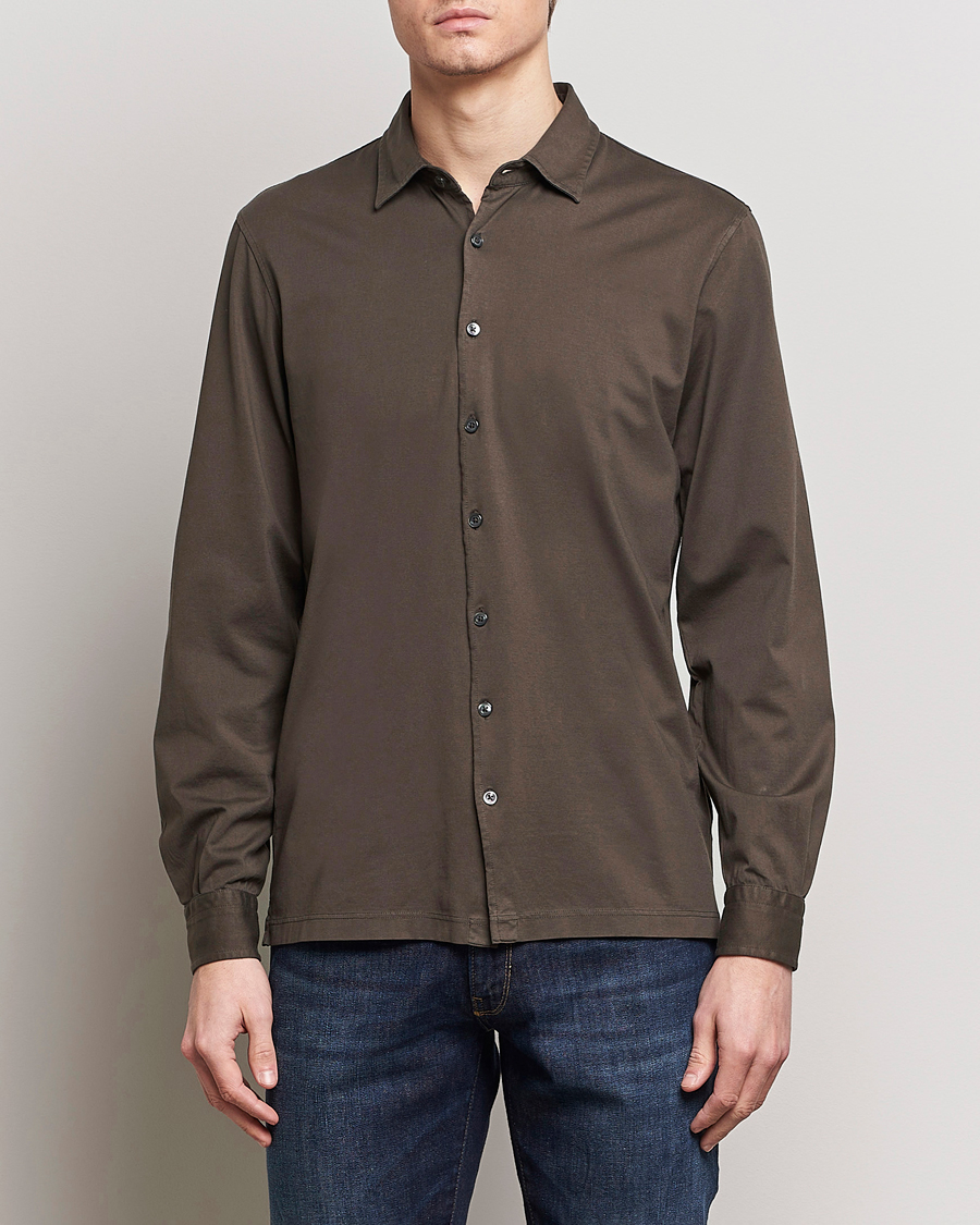 Herren | Hemden | Gran Sasso | Washed Cotton Jersey Shirt Dark Brown