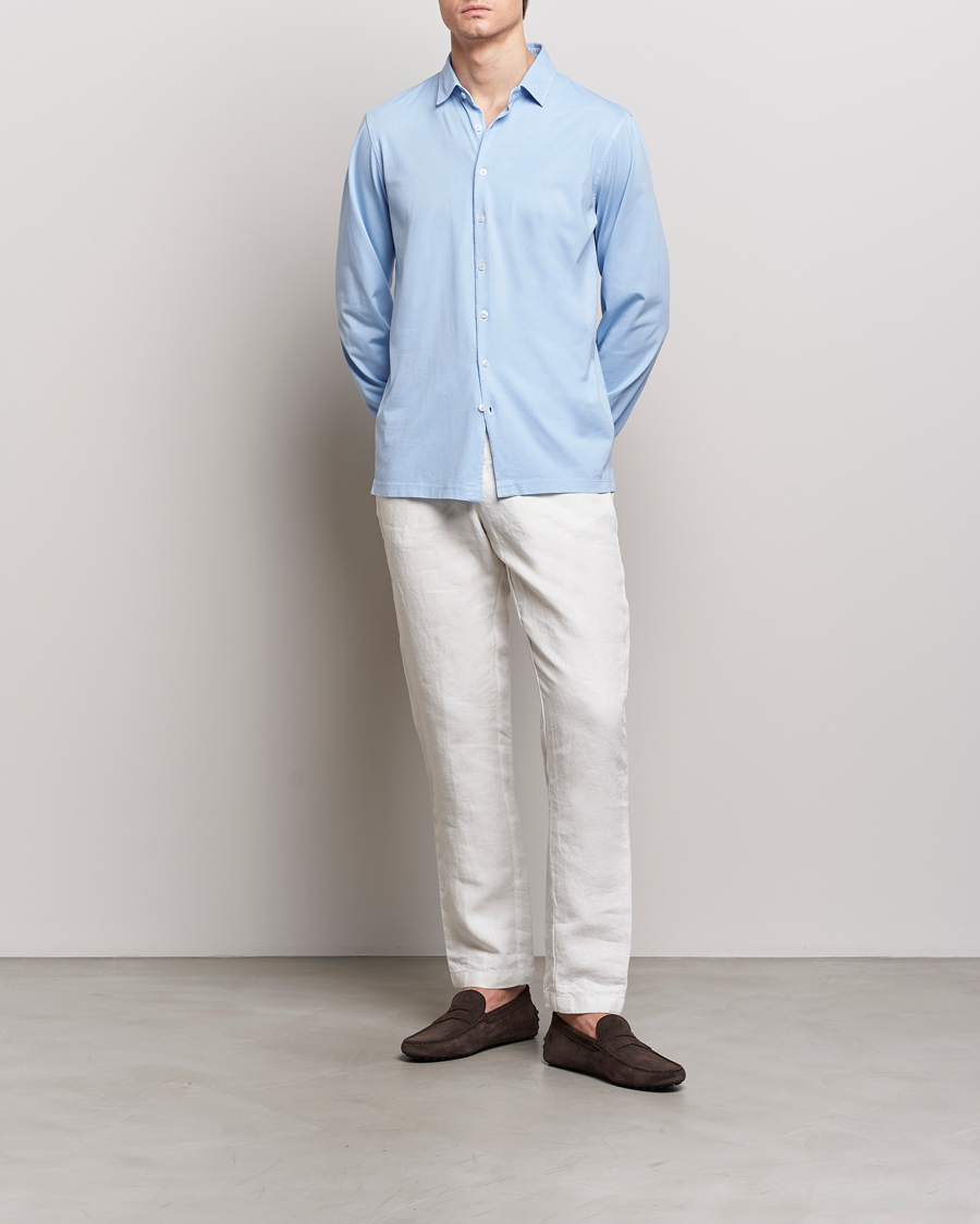 Herren | Hemden | Gran Sasso | Washed Cotton Jersey Shirt Light Blue