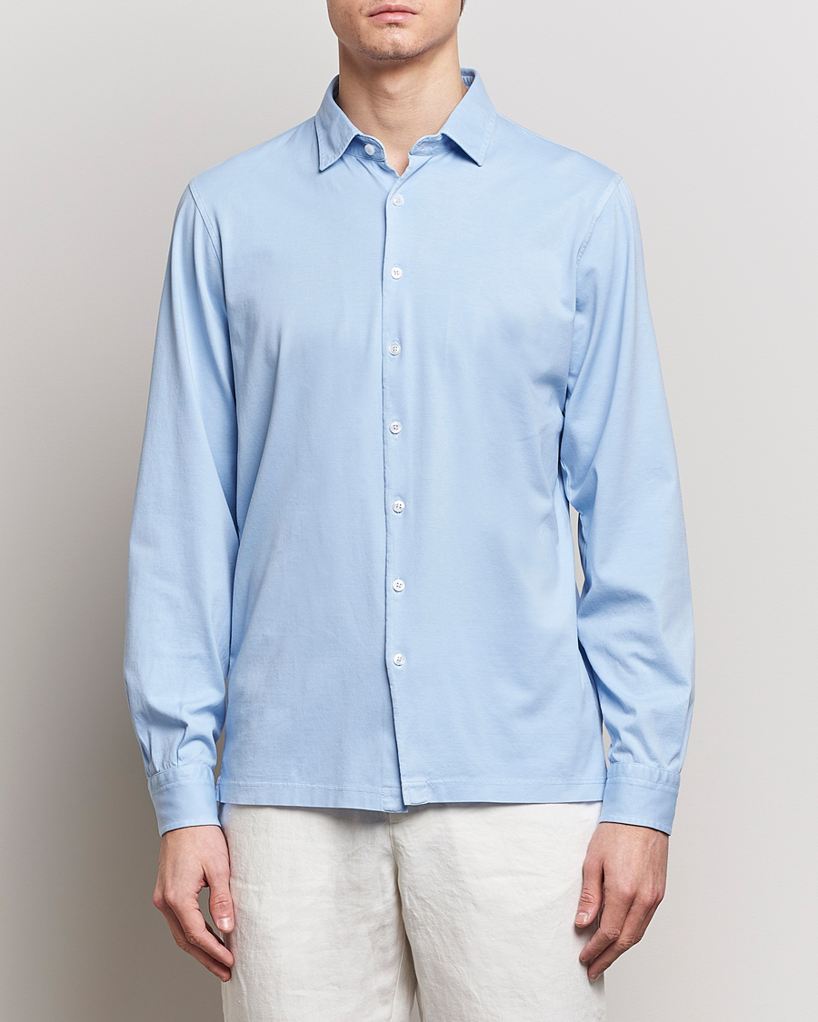 Herren | Freizeithemden | Gran Sasso | Washed Cotton Jersey Shirt Light Blue