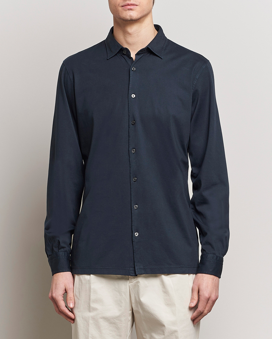 Herren | Freizeithemden | Gran Sasso | Washed Cotton Jersey Shirt Navy
