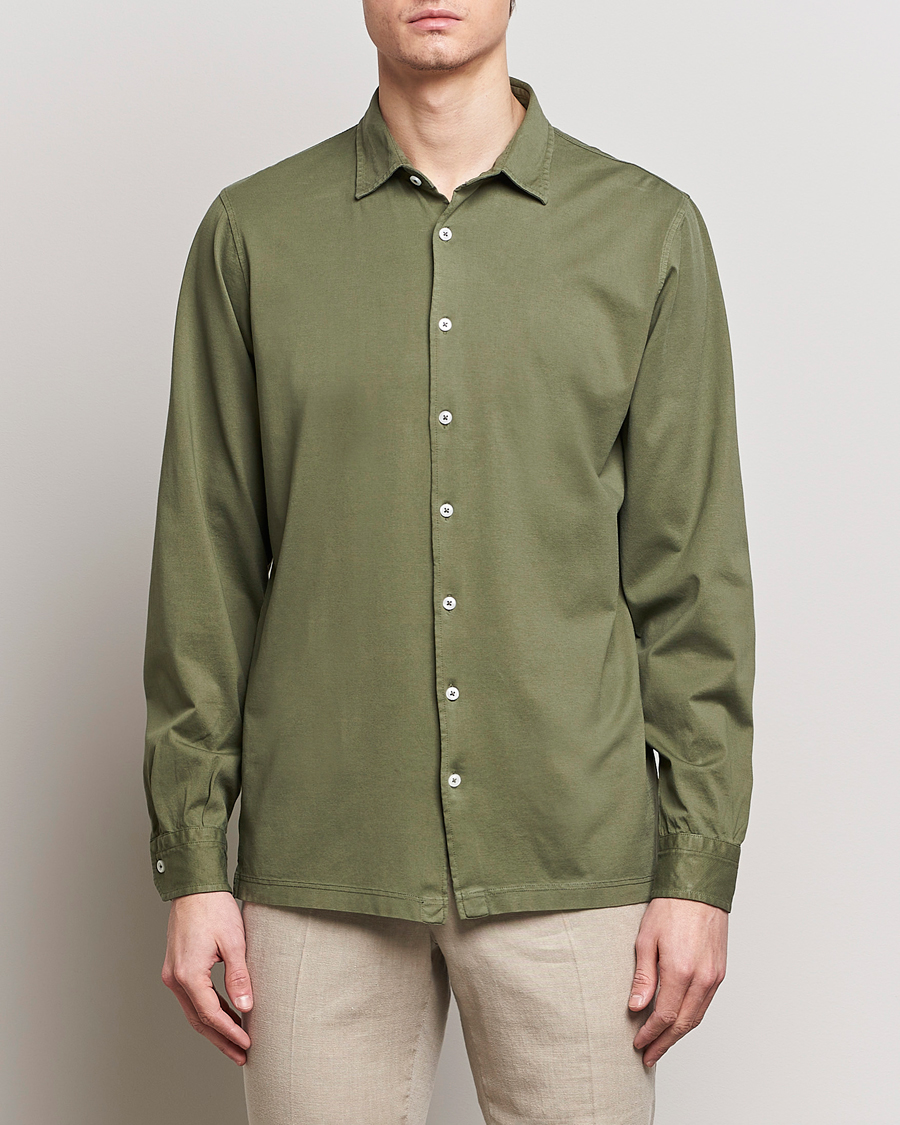 Herren | Freizeithemden | Gran Sasso | Washed Cotton Jersey Shirt Green
