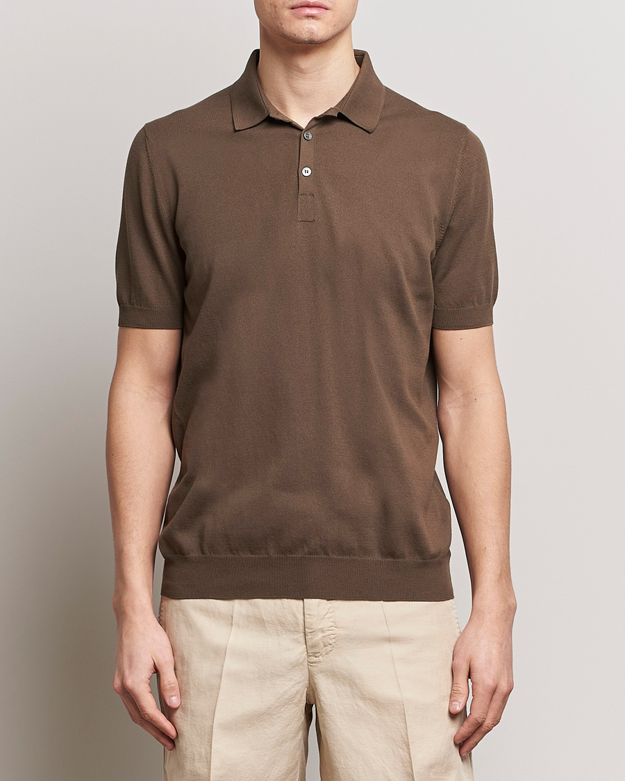 Herren | Poloshirts | Gran Sasso | Cotton Knitted Polo Dark Brown