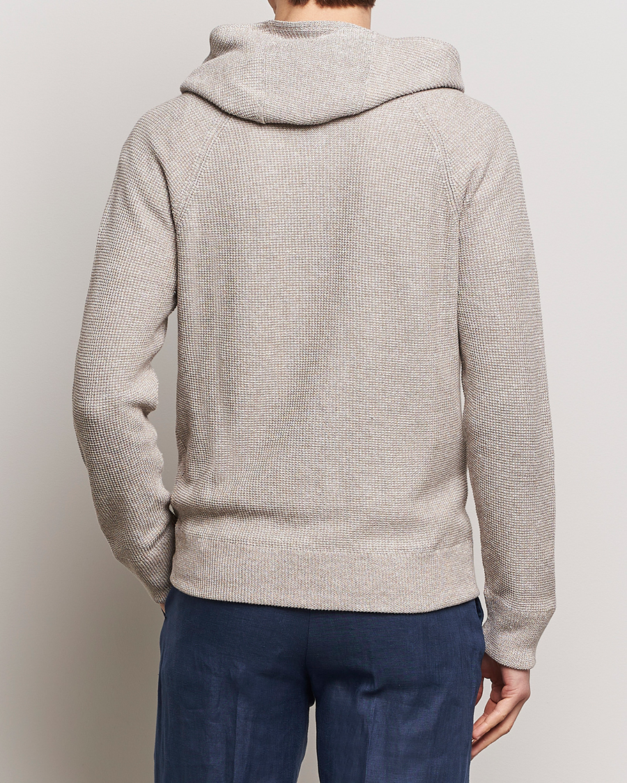 Herren | Pullover | Gran Sasso | Linen/Cotton Knitted Hooded Full Zip Beige Melange