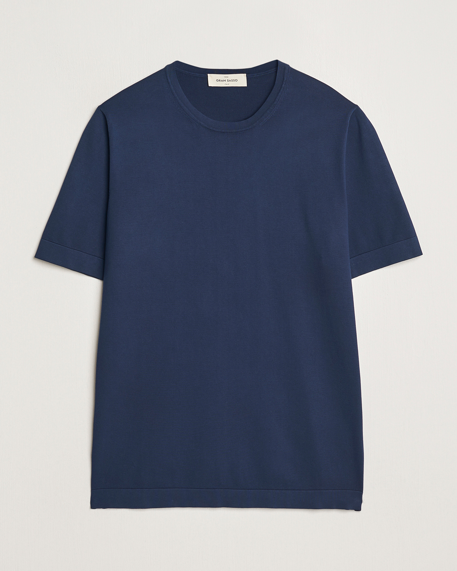 Herren | T-Shirts | Gran Sasso | Cotton Knitted Crew Neck T-Shirt Navy