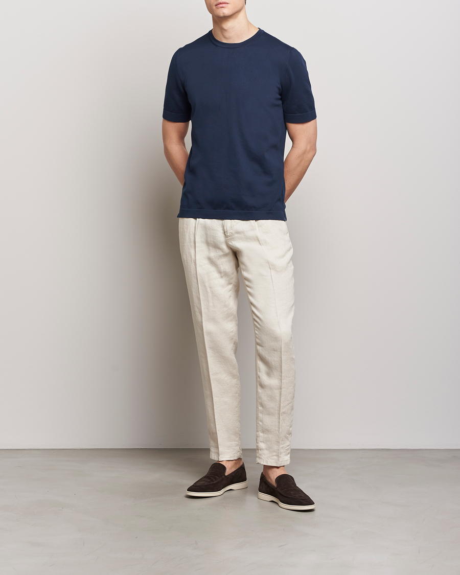 Herren | T-Shirts | Gran Sasso | Cotton Knitted Crew Neck T-Shirt Navy
