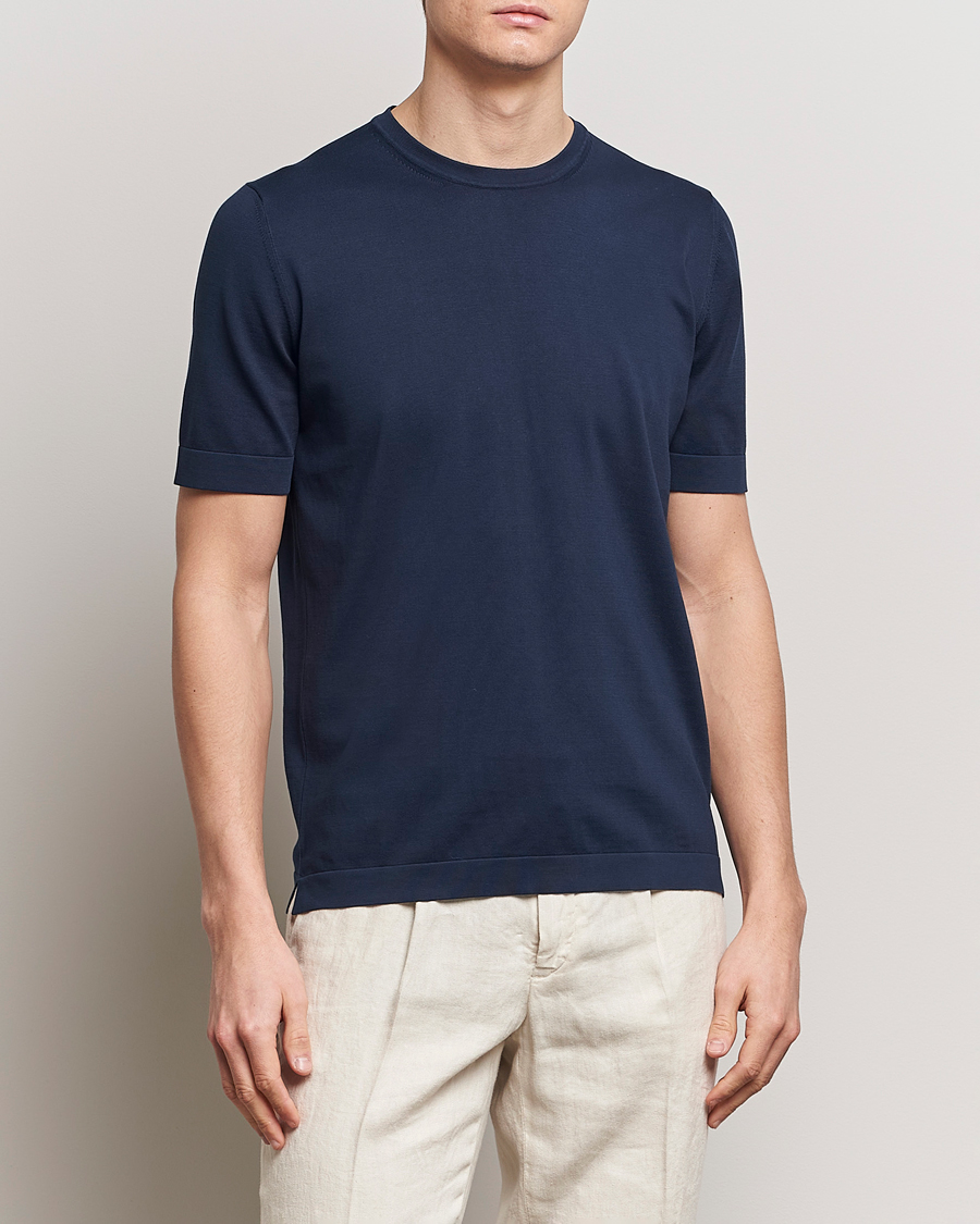 Herren | Kurzarm T-Shirt | Gran Sasso | Cotton Knitted Crew Neck T-Shirt Navy