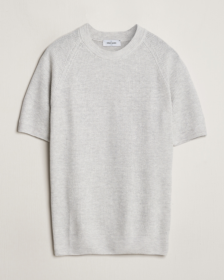Herren | T-Shirts | Gran Sasso | Cotton Heavy Knitted Crew Neck T-Shirt Light Grey