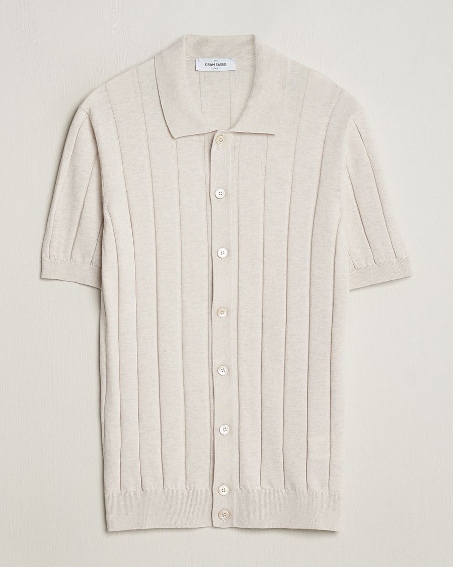 Herren | Hemden | Gran Sasso | Cotton Structured Knitted Short Sleeve Shirt Cream