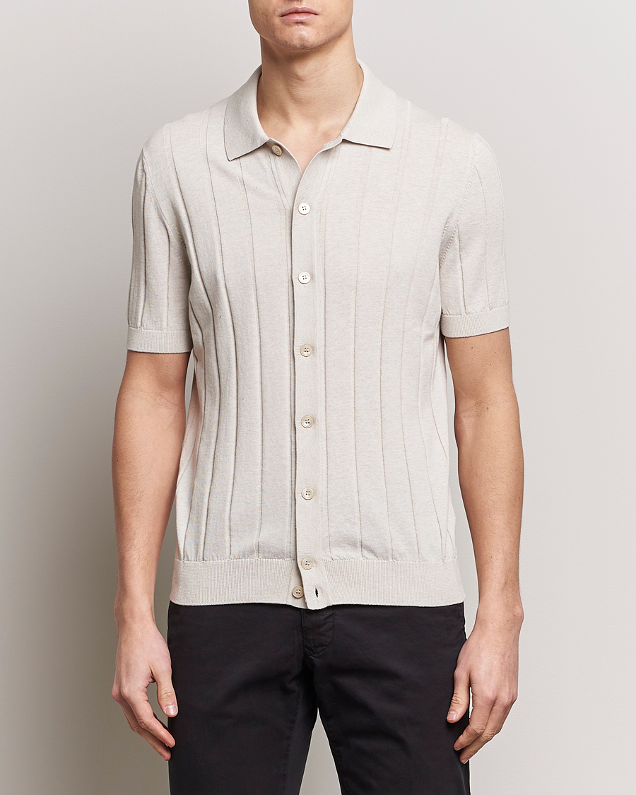 Herren | Italian Department | Gran Sasso | Cotton Structured Knitted Short Sleeve Shirt Cream