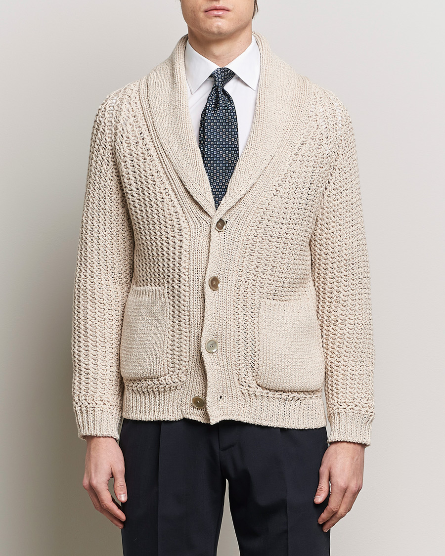 Herren | Luxury Brands | Brioni | Cotton/Wool Shawl Cardigan Light Beige